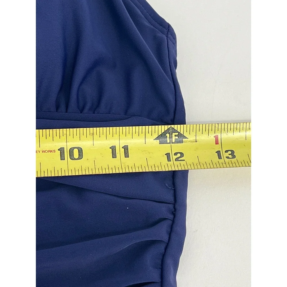 Tempt Me Womens Navy Blue Halter One Piece Swimsuit Ruched‎ V-Neck Size S